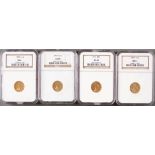 FOUR U.S. $2.50 INDIAN GOLD PIECES. Each NGC certified, comprising a 1908 MS61, 1910 AU58, 1912