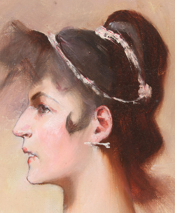 MAURICE KARVALY (Hugarian 1860-1899) Bust Profile of a Beauty - 1893 Oil on canvas Signed and dated - Image 4 of 4