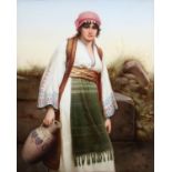 A LARGE AND FINE KPM HAND PAINTED PORCELAIN PLAQUE, LATE 19TH CENTURY. Of a young Arab beauty at a