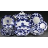 A 30 PIECE GROUP OF MEAKIN AND JOHNSON BROS. FLOW BLUE DINNERWARE, 19TH CENTURY. Comprising nine