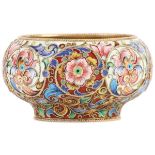 A RUSSIAN SILVER GILT AND SHADED CLOISONNÉ ENAMEL BOWL, FEODOR RUCKERT, MOSCOW, CIRCA 1896-1908.