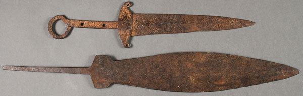 A MEDIEVAL DAGGER AND LIKELY LATER PIKE BLADE. Comprising an early hand wrought dagger with a