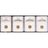 FOUR U.S. $2.5O INDIAN GOLD PIECES Each NGC certified, comprising a 1909 MS61, 1911 AU58, 1913 AU58