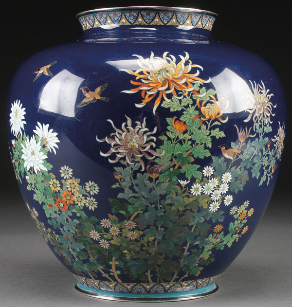 A VERY FINE JAPANESE CLOISONNÉ BRONZE AND SILVER MOUNTED VASE, MEIJI PERIOD, CIRCA 1890. Possibly
