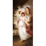 A FINE LIMOGES ARTIST SIGNED HAND PAINTED PORCELAIN PLAQUE, CIRCA 1900. Of elongated rectangular