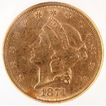 AN 1874-S $20 GOLD LIBERTY HEAD EAGLE. NGC AU58. IMPORTANT NOTICE: Sadly, due to the widespread