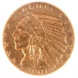 A 1911-D $5 INDIAN GOLD HALF EAGLE. NGC AU55. IMPORTANT NOTICE: Sadly, due to the widespread