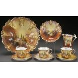 A NINE PIECE GROUP OF R.S. PRUSSIA “CASTLE SCENE” PORCELAIN, CIRCA 1900. Comprising a mold #90 bowl