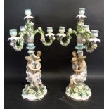 A Pair of German Porcelain Large Candela