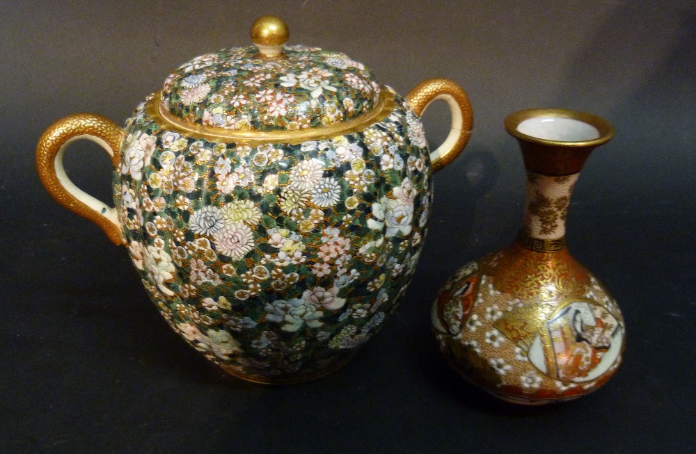 A Japanese Satsuma Twin Handled Pot and Cover,