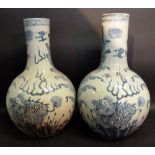 A Pair of Chinese Porcelain Large Underglaze Blue Decorated Bottle Neck Vases,