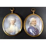 A Pair of 19th Century Oval Portrait Miniatures, Study of a Lady and Gentleman,