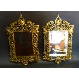 A Pair of Early 20th Century Brass Wall Mirrors with Pierced Frames,