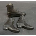 A Pair of Miniature Victorian Style Black Boots together with another similar