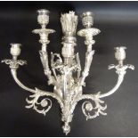 A Silver Plated Five Branch Wall Sconce, decorated quiver and torch and with five scroll arms,