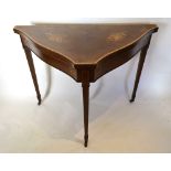 An Edwardian Mahogany Marquetry and Satinwood Inlaid Card Table of Triangular Serpentine Form,