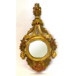 A Carved Giltwood and Polychrome Convex Wall Mirror,