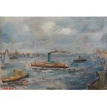 William Crosbie, 1915 to 1999, Scotland THE GOSPORT FERRY Oil on board, signed,