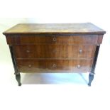A 19th Century French Walnut Commode Chest with Three Drawers and Brass Lion Ring Handles flanked