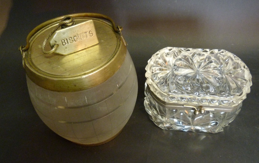 A Cut Glass and Silver Plated Mounted Biscuit Barrel,