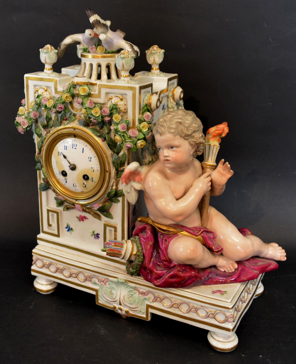 A Late 19th Century Meissen Porcelain Table Clock,