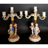 A Pair of Sitzendorf Porcelain Candelabr