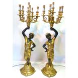 A Pair of Blackamoor Floor Standing Candelabrum each of figural form and with six branch