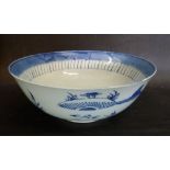 An 18th Century Bow Porcelain Large Bowl decorated in underglaze blue,