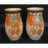 A Pair of Crown Ducal Vases of Ribbed Flared Rim Form,