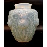 A Lalique Thistle Pattern Opaque Glass Large Vase decorated in relief, signed on the base R.