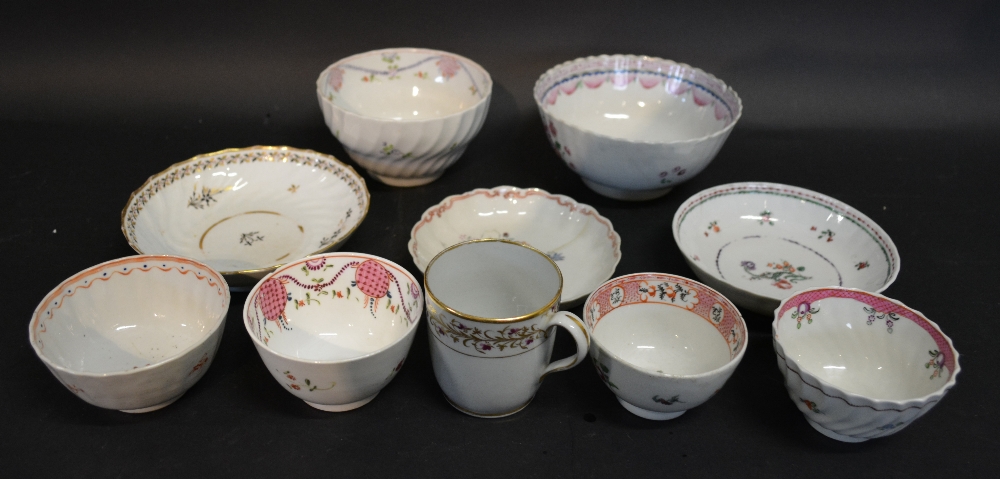 An 18th Century English Porcelain Bowl, together with another similar, four tea bowls,