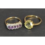 Two 9ct. Yellow Gold Dress Rings, set wi