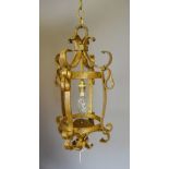 A Wrought Iron Gilded Hall Lantern of Sc