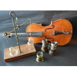 A Violin with Two Piece Back and Ebony Fret Board, together with a pair of balance scales,