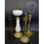 A Carved Wooden and Brass Mounted Table Lamp in the form of a Corinthian Column,