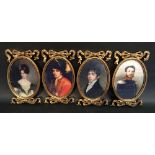 A Set of Four Gilt Framed Miniatures with Bow Crestings,