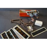 A Collection of Magic Lantern Slides, five early keys, a bone rectangular box,