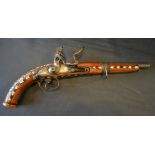 A Flintlock Pistol with East India Company Lock and 10" Polished Iron Barrel,