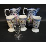 A Pair of Victorian Lustre Jugs together with three French porcelain cups and a 19th Century wine