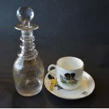 A Georgian Gilt Decorated Decanter together with a commemorative cup and saucer 'Home Sweet Home'