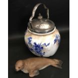 An Aynsley Common Seal together with a Doulton Burslem biscuit barrel with silver plated cover and