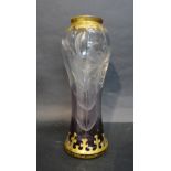 A Victorian Bohemian Glass Vase with Etched Decoration in the form of a Flower,