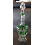 A Green and Clear Cut Glass Decanter with Stopper,