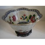 An Unusual Glass Cloisonne Style Shaped Bowl decorated with coloured enamels in famille rose upon