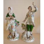 A Pair of Sitzendorf Porcelain Figures in the form of a lady and gentleman in period dress