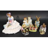 A Beswick Beatrix Potter Figure 'Hunco Munco Sweeping' together with four other similar Beatrix