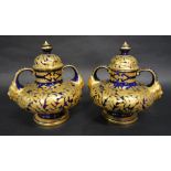 A Pair of Crown Derby Porcelain Covered Two Handled Vases,