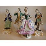 A Group of Four Continental Porcelain Figures all decorated in polychrome enamels and highlighted