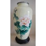 A Late 19th Early 20th Century Cloisonne Vase decorated with a pink rose upon a yellow ground with