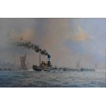 Colin Moore LOOKING TO GREENWICH FROM BLACKWALL REACH Depicting a steam boat upon The Thames,